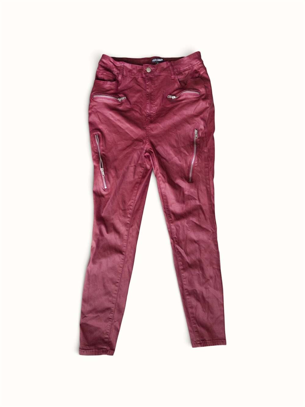 Fashion Nova Caliente Skinny Pant Wine Red Waxed Biker Jeans Size 1X